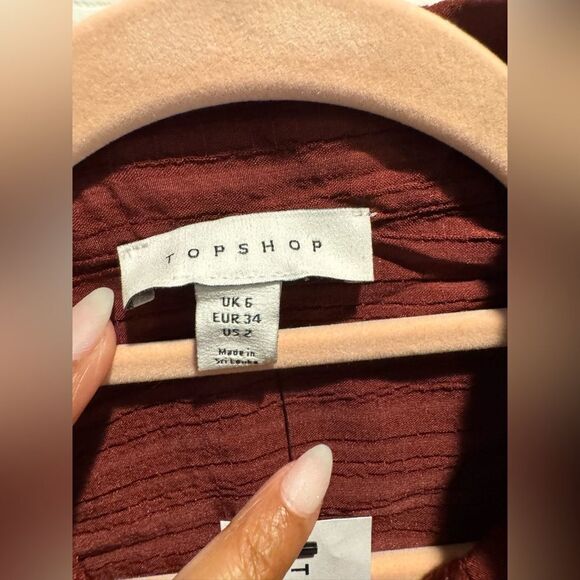 Topshop Burgundy Oversized Striped Shirt in  US size 2 - Picture 4 of 8